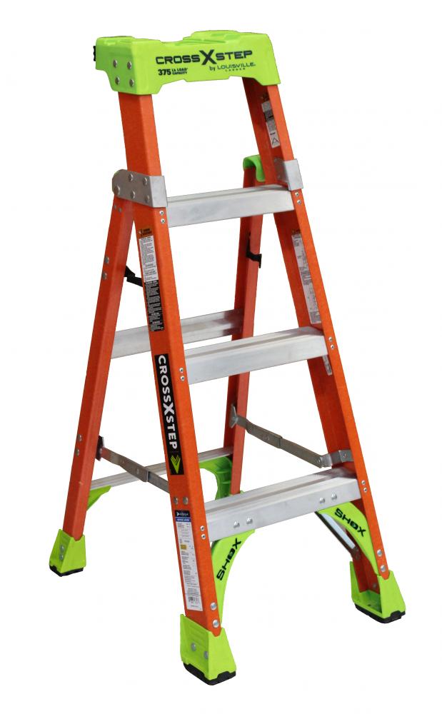 4&#39; Fiberglass Cross Step Ladder, Type IA, 30 lb Load Capacity