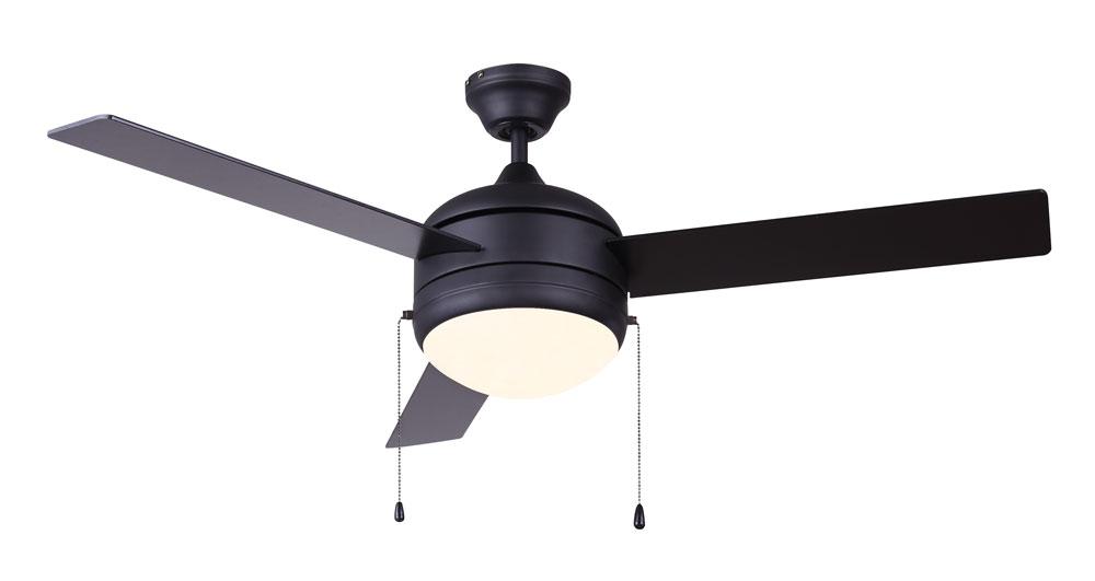 Calibre III MBK, Fan 48&#34;3 Blades, #7 Black, Dual Mount, Flat Opal Glass, Pull Chains, 2x60W Type