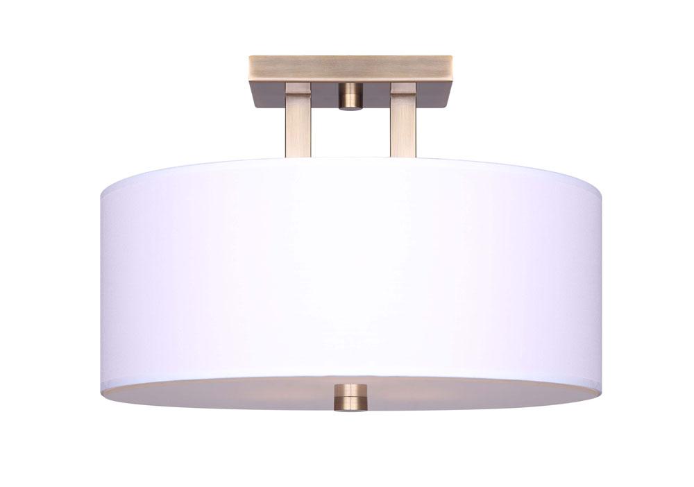 RIVER, 3 Lt Semi-Flushmount, White Fabric Shade + Glass Panel, 60W Type A, 15&#34; W x 10&#34; H