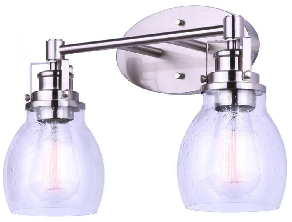 CARSON, IVL705A02BN, 2 Lt Vanity, Seeded Glass, 100W Type A, 16&#34; W x 10.25&#34; H x 7.25&#34; D