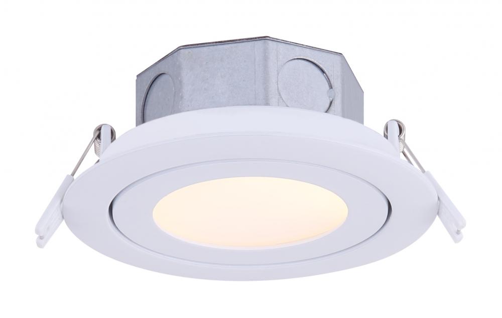LED Recess Downlight, DL-4-9YC-WH-C -G-, 4 IN White Color Gimbal Trim, 9W Dimmable, 3000K