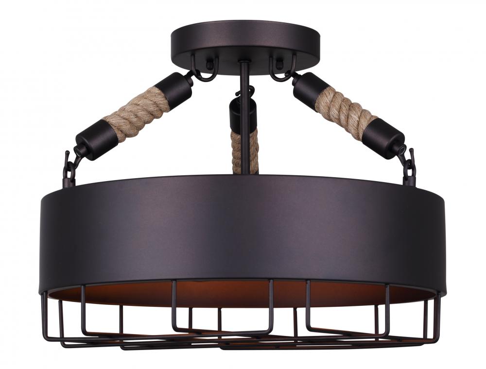 PORTSMOUTH, ISF662A03ORB, 3 Lt Semi Flush, Metal Shade, 60W Type A