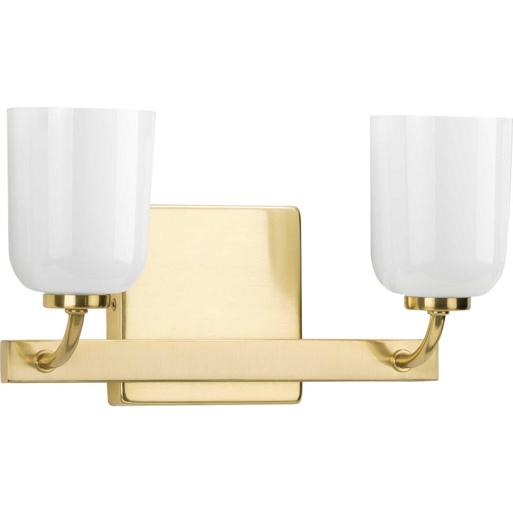 Moore Collection Two-Light Satin Brass White Opal Glass Luxe Bath Vanity Light