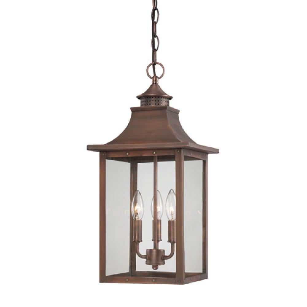 St. Charles Collection Hanging Lantern 3-Light Outdoor Copper Patina Light Fixture