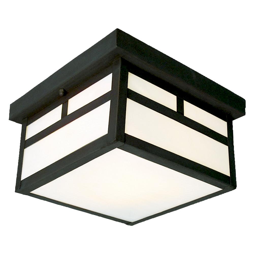 Outdoor Ceiling Fixture - Black w/ White Marbled Glass