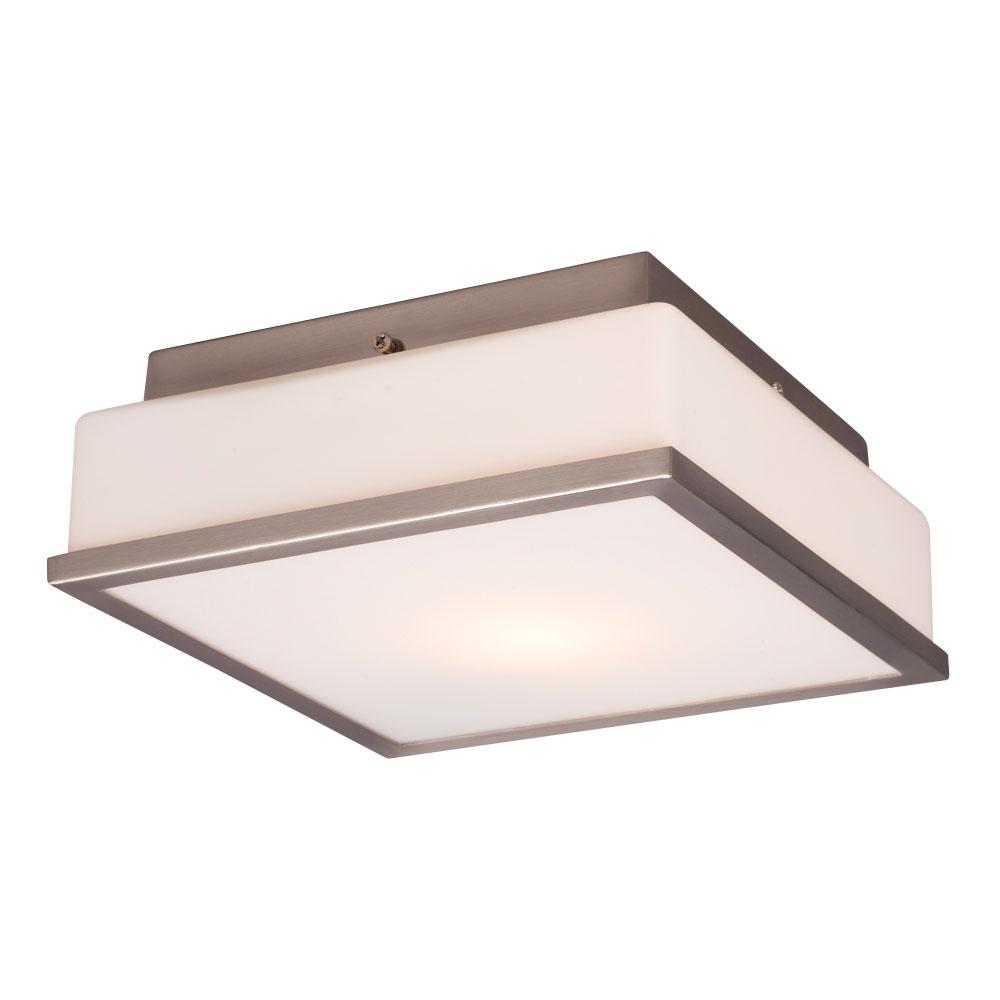 Square Flush Mount Ceiling Light - in Brushed Nickel finish with Opal White Glass