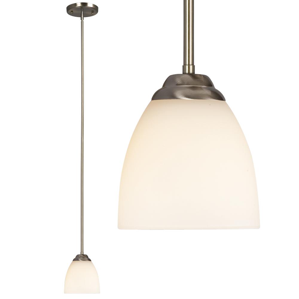 Mini-Pendant  w/6&#34;,12&#34;,18&#34; Extension Rods - Brushed Nickel with Satin White Glass