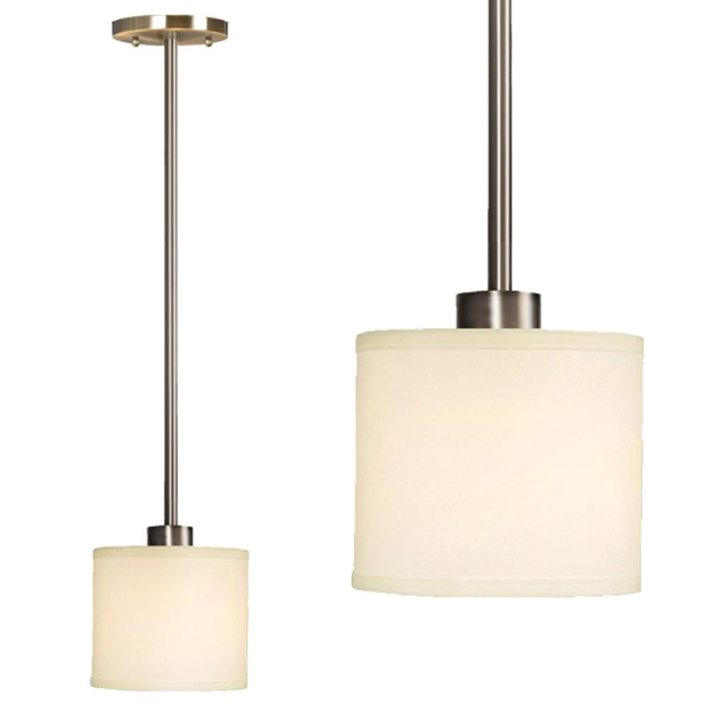Mini-Pendant w/6&#34;,12&#34;,18&#34; Extension Rods - Brushed Nickel with Off-White Linen Shade