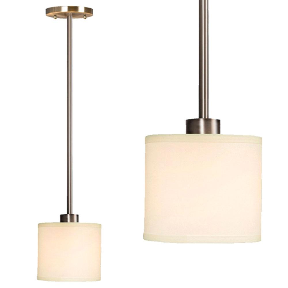Mini Pendant - in Brushed Nickel finish with Off-White Linen Shade, includes 6&#34;, 12&#34; & 18&#3