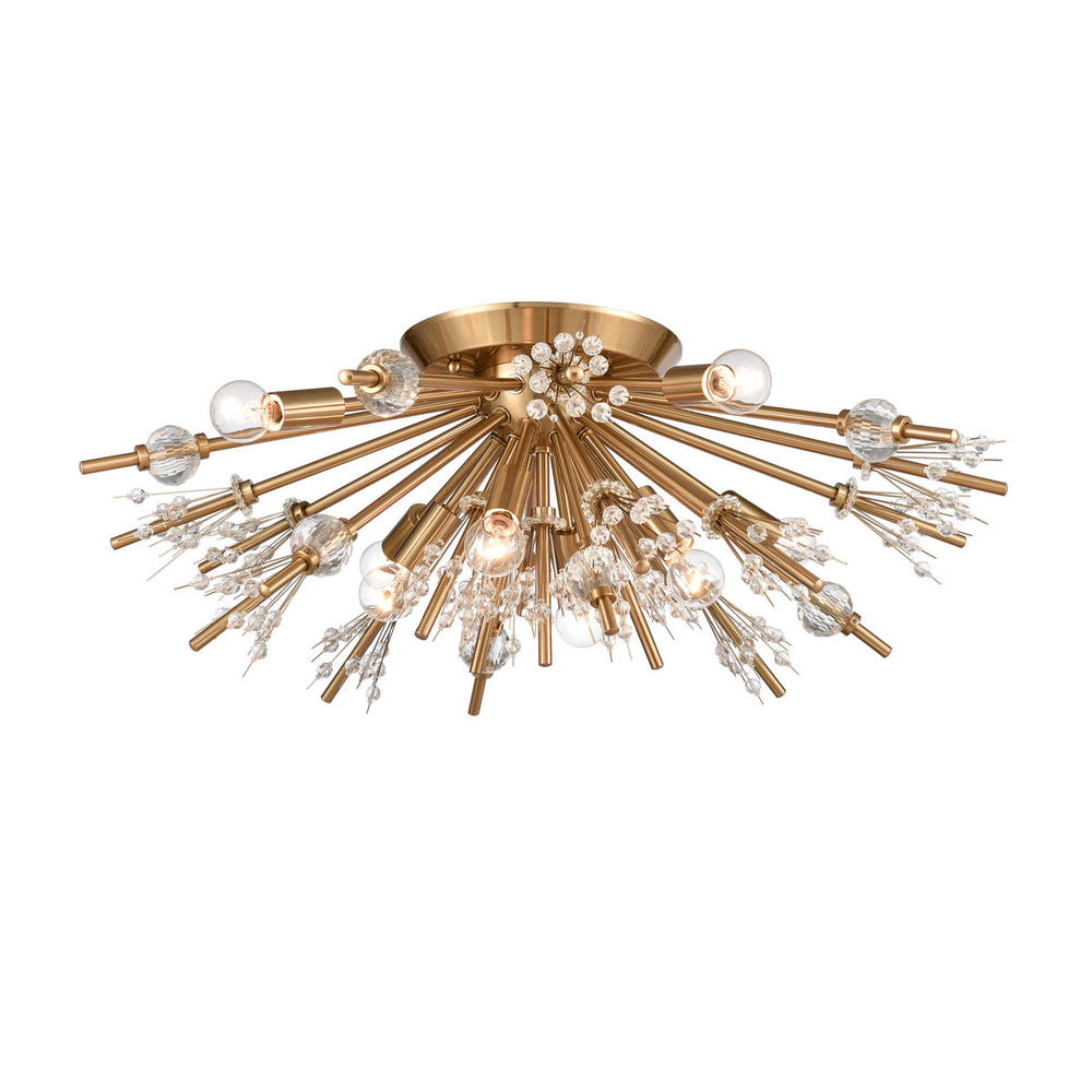 Starburst 26&#39;&#39; Wide 8-Light Semi Flush Mount - Satin Brass