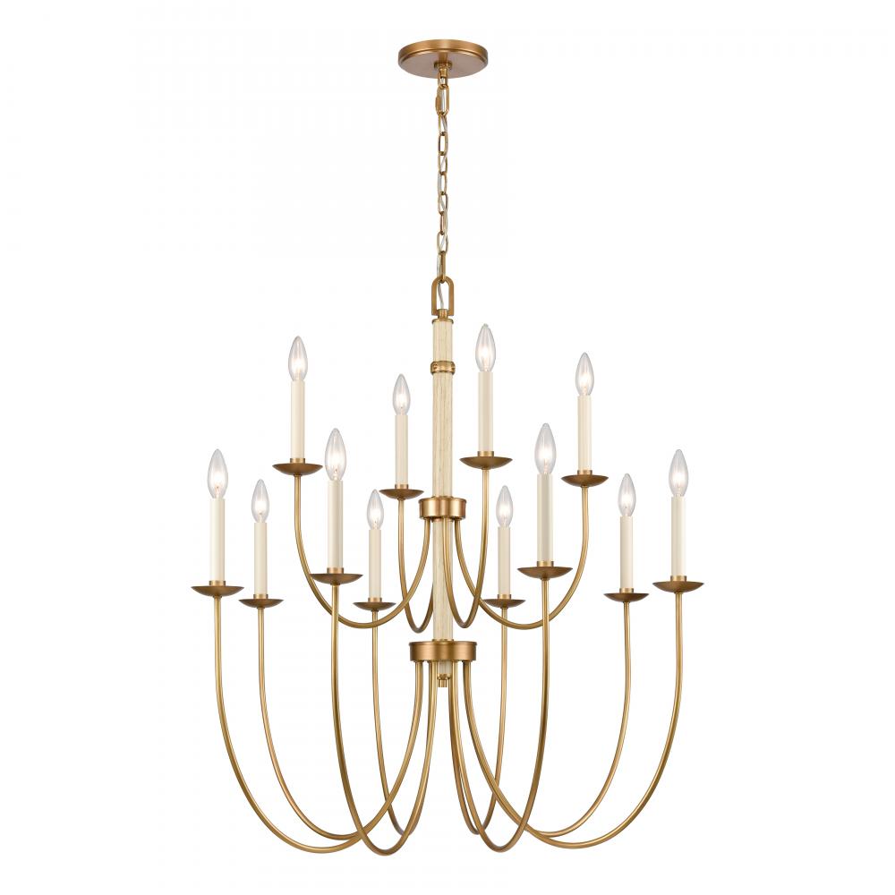 Neville 34&#39;&#39; Wide 12-Light Chandelier - Natural Brass